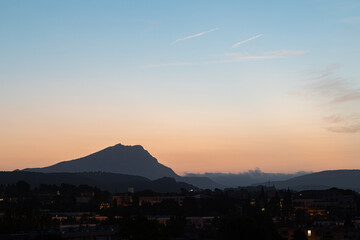 the Sainte Victoire mountain in the light of an autumn morning
