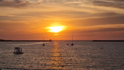 beautiful sunset on the coast over the sea. sunset from the beach.