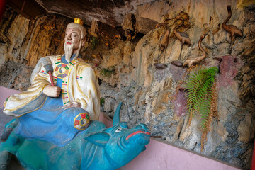 Ipoh, Malaysia - October 2022: Views of the Ling Sen Tong Temple, Chinese temple built within a limestone cave on October 19, 2022 in Ipoh, Malaysia..