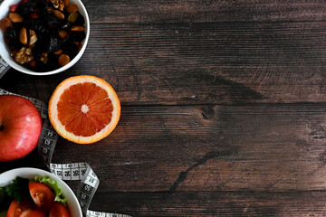 Top view of fresh fruits and vegetables.health care. Balanced diet.