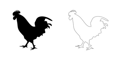 Fototapeta na wymiar Rooster siluhette. Rooster linear and black siluhette on white background. vector eps10