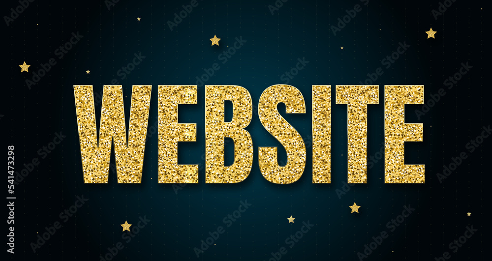 Poster website in shiny golden color, stars design element and on dark background.