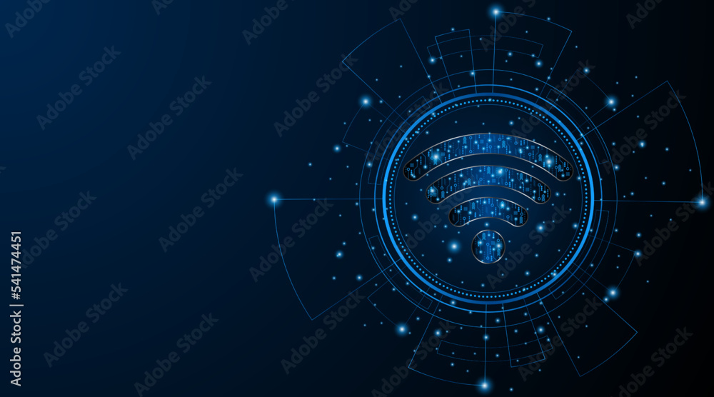 Poster abstract wifi symbol. concept of circuit board technology, internet signal or wireless connection. v