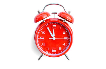 red alarm clock top view isolated on white background.with copy space