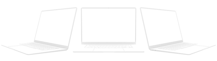 Stylized white Laptop mock up with transparent screen isolated	