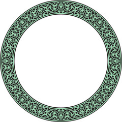 Vector green round oriental ornament. Arabic patterned circle of Iran, Iraq, Turkey, Syria. Persian frame, border..
