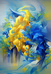 Abstract background modern futuristic graphic. Yellow, Blue chaotic background.