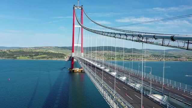 1915 Canakkale Koprusu, Dardanelles, drone aerial footage, oe01