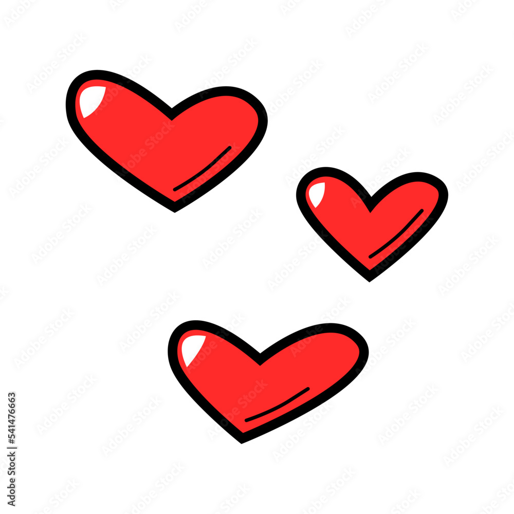 Poster hand drawing sketch style group or set of red hearts symbol or sign with contour or outline. vector 