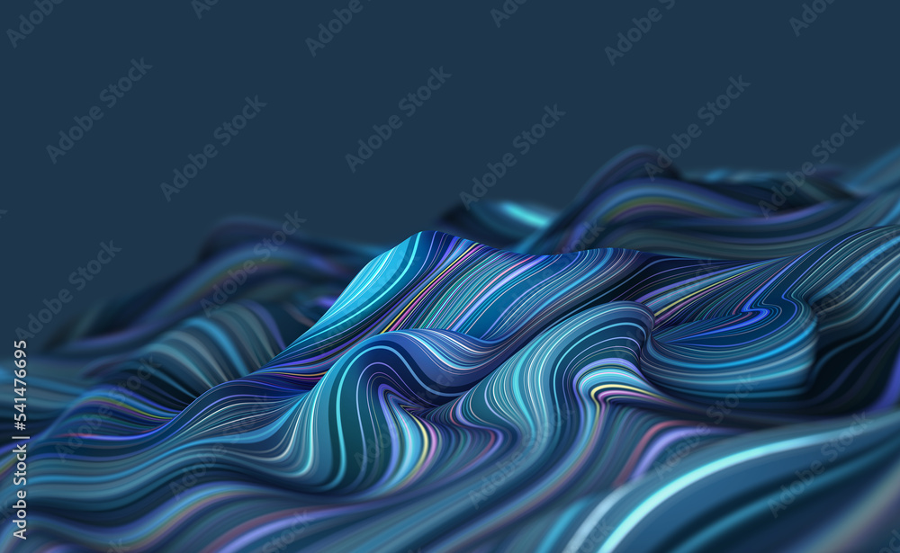 Aufkleber Sea wave emotion. Fluid waviness of a soft surface. 3D illustration of a field of strings twisted in an abstract pattern
