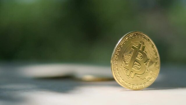 golden bitcoin coins cryptocurrencies concept symbol blockchain economy finance crash crisis recession