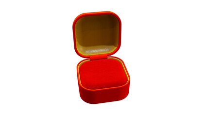 Red and golden opened empty bijouterie gift box on white, isolated - object 3D illustration