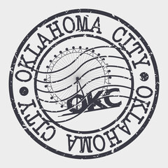 Oklahoma City, OK, USA Round Travel Stamp. Icon Skyline City Design. Seal Tourism Vector Badge Illustration.