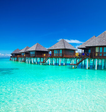 Maldives Water Bungalow On Ocean Water Landscape