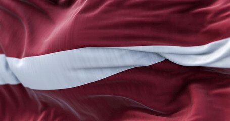 Close-up view of the Latvia national flag waving in the wind