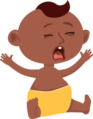 Black toddler screaming. Crying baby cartoon character
