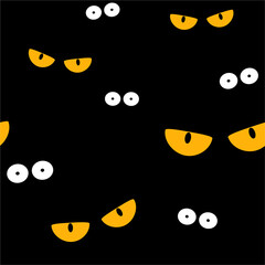 Strange scary eyes in the dark halloween seamless vector pattern. Print for wrapping