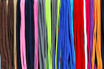 Bright colorful shoe laces on the store counter