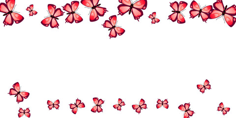 Magic red butterflies isolated vector background. Summer funny moths. Fancy butterflies isolated children illustration. Sensitive wings insects patten. Tropical creatures.