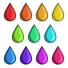 A set of colored icons, colorful drops of paint, vector cartoon