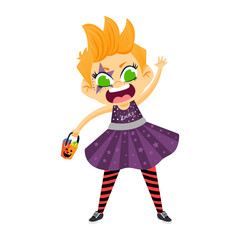 Isolated girl disguised rock star Hallloween costume Vector