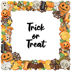 Watercolor hand drawn halloween treat frame wreath
