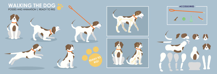 Dog character for animation. Created with various poses, expressions and angles, ready to rig for animation. 