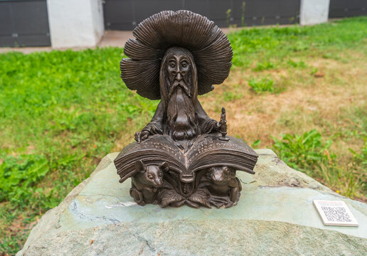 Ryazan, Russia - August 28, 2022: Genre sculpture "Mushroom Sage" near the central library.