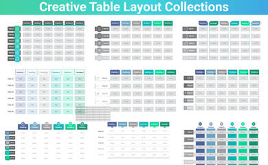 Creative PowerPoint Table Layout, 
9 Different Table Format, PowerPoint Table, Creative Table Layout - obrazy, fototapety, plakaty