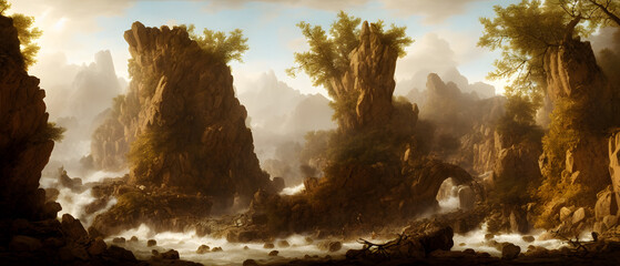 Artistic concept illustration of a rocky landscape, background illustration.