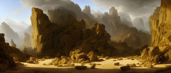 Artistic concept illustration of a rocky landscape, background illustration.