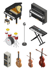 Musical instruments. Vector isometric illustrations set