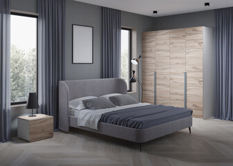 Interior of a cozy bedroom in modern design. 3D rendering. - 541487838
