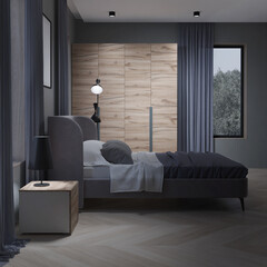 Interior of a cozy bedroom in modern design. 3D rendering. - 541487881