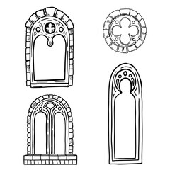 Set of gothic windows vector illustration on white background