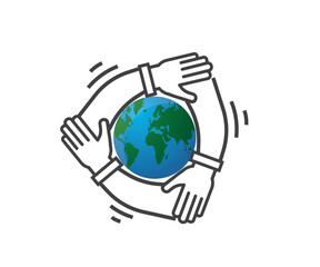 Human hands and planet Earth.