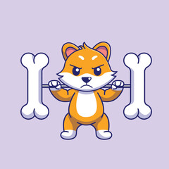 Funny shiba inu Lifting bone Barbell Cartoon Vector Icon Illustration Science Sport Icon Concept Isolated Premium Vector. Flat Cartoon Style