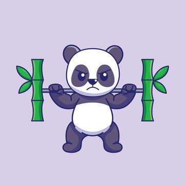 Cute panda Lifting bamboo Barbell Cartoon Vector Icon Illustration Science Sport Icon Concept Isolated Premium Vector. Flat Cartoon Style