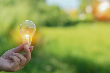 Light bulb Energy saving green nature background