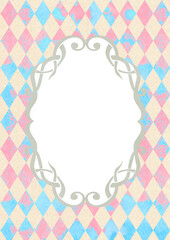 Decorative art nuovo blank frame on Alice in Wonderland style diamond checker pattern A4 vertical format with text place and space
- 541496236