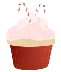 A peppermint cupcake with candy cane detail, in a cut paper style with textures
