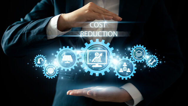 Costs reduction Concept. business finance optimization strategy economy saving. Concept of Cost Control. Cost text with a down arrow. budget cut ,budget growth ,graph ,profit optimize,Cost Management
