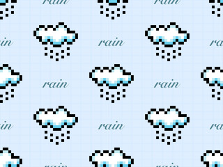 Rain cloud cartoon character seamless pattern on blue background