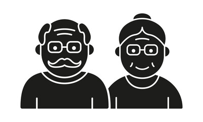 Couple of Old Senior Person Silhouette Icon. Happy Elder Grandparents Pictogram. Old Grandfather and Grandmother Icon. Retirement Concept. Isolated Vector Illustration