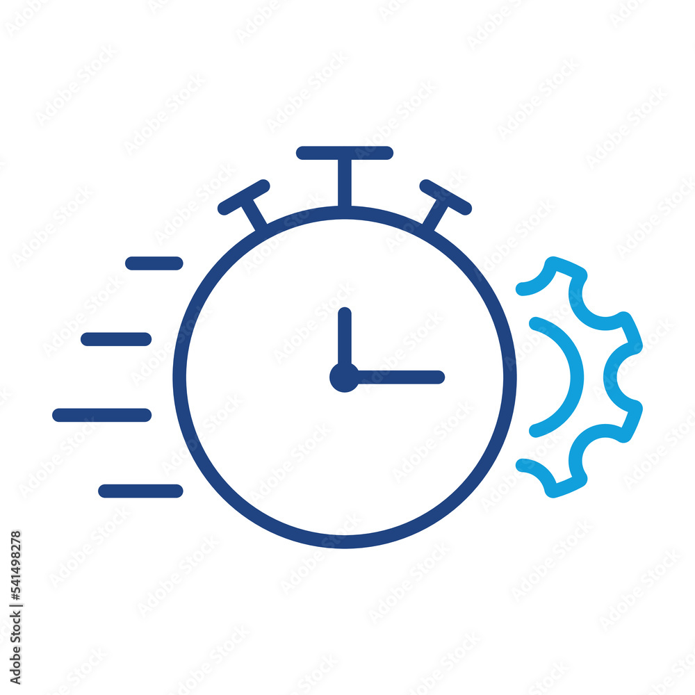 Poster gear and clock line icon. cog wheel and watch time deadline, settings, control efficiency concept li