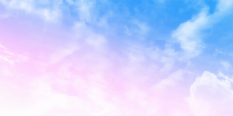 Fototapeta na wymiar beauty abstract sweet pastel soft blue pink with fluffy clouds on sky. multi color rainbow image. fantasy growing light