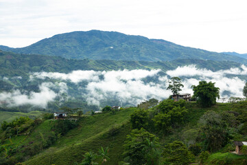Panoramic view of foothills in the countryside near Medellin, Colombia.