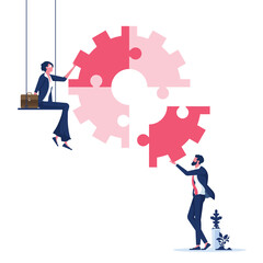 Businessman holding the final peace of puzzle which forming a gear-Business completion concept