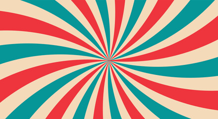 Retro background with curved. Sunburst or sun burst retro background. Turquoise and red colors. 
