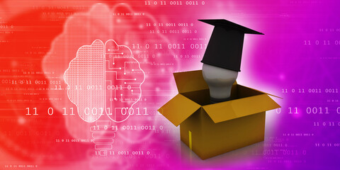 3d rendering education graduate cap in bulb on card box
